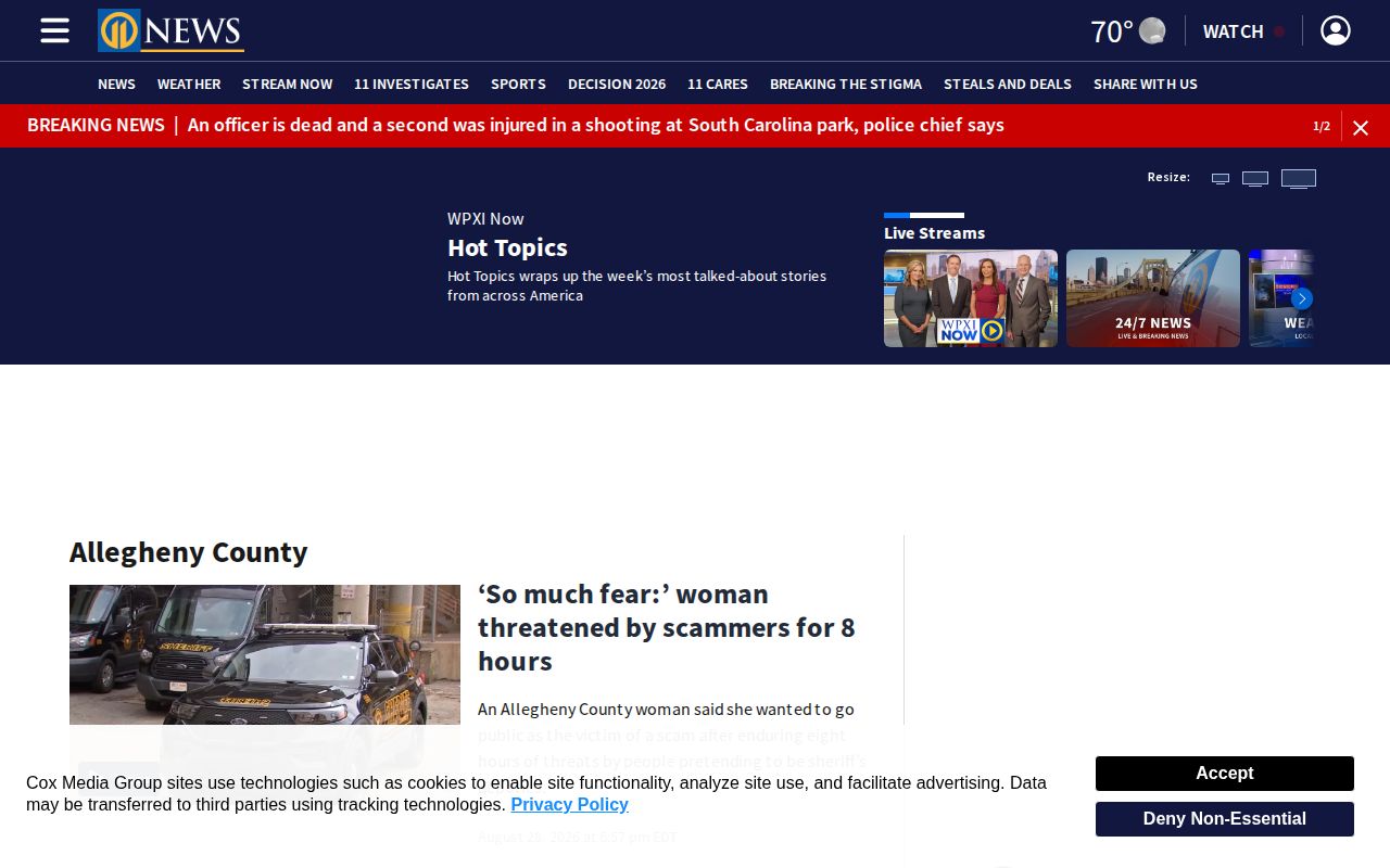 Allegheny County crime news section on the WPXI local-news page