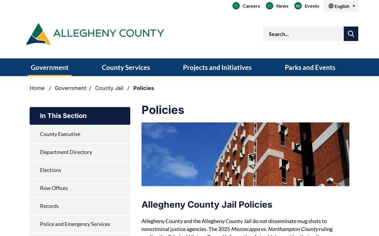 Allegheny County Jail booking-photo dissemination policy page