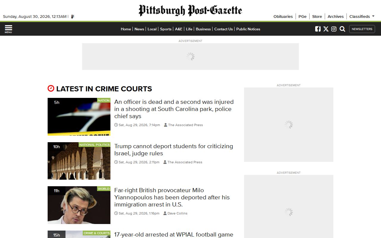Pittsburgh Post-Gazette crime and courts section